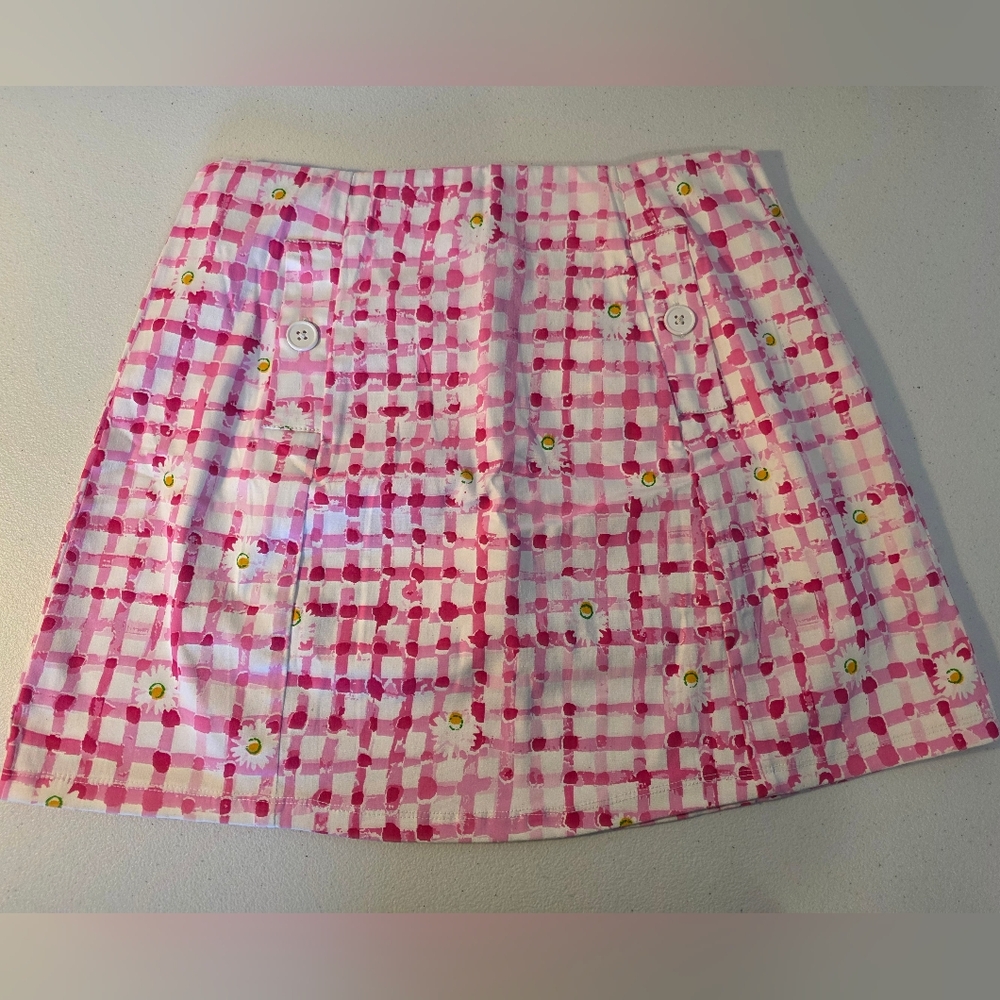 Barbara Erickson Pink Checkered Women's Skort with Floral Accents Size 6